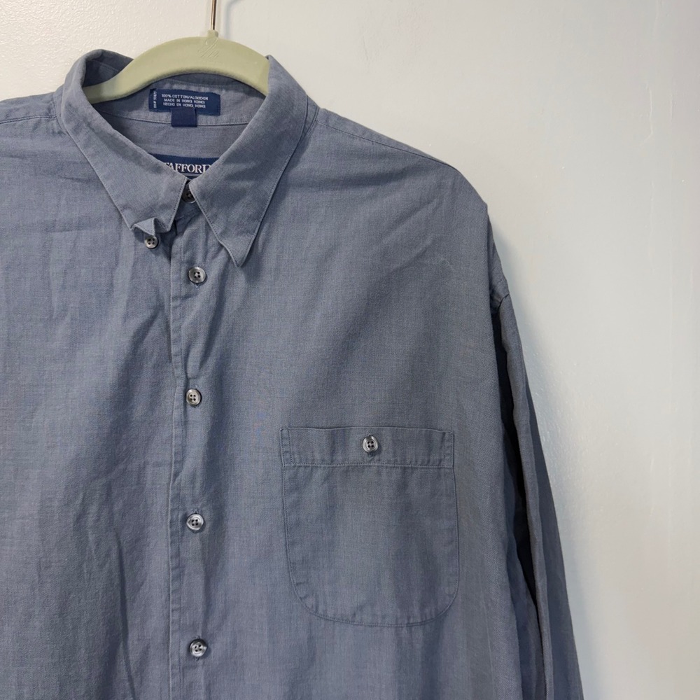 Stafford Relaxed Fit Button Down Shirt Mens XL Tall Blue Cotton Long Sleeve